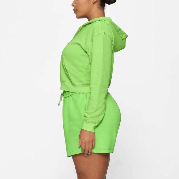 Skims Light French Terry Zip Up Hoodie - Neon Green - Picture 3 of 4